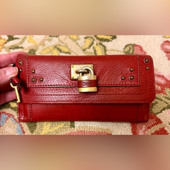 CHLOE Y2K Vintage Paddington Red Leather Bi-Fold Long Wallet W/ Added Crossbody - Picture 4 of 16
